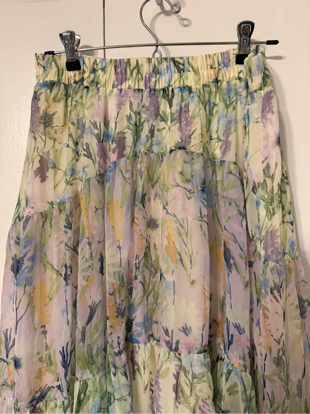 Carly Jean Los Angeles Pastel Floral Tiered Midi Skirt